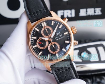 Swiss Replica IWC Big Pilot Watch Black Dial Rose Gold Bezel